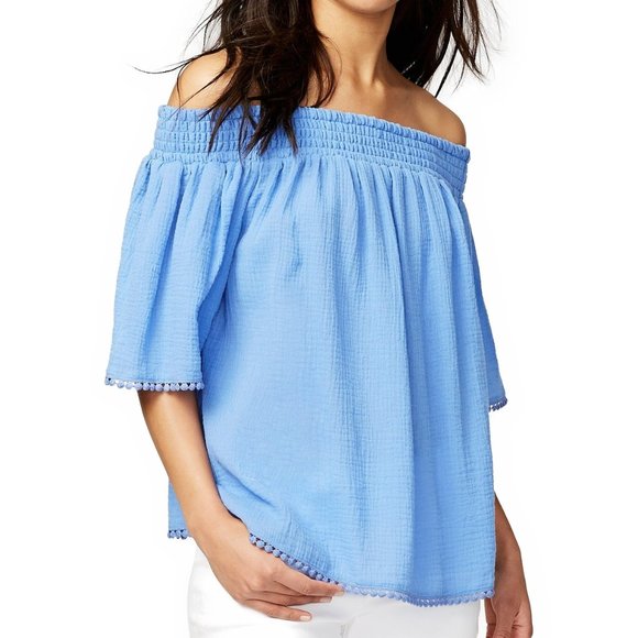 Rachel Roy Cotton Off The Shoulder Top Blue May - Picture 1 of 6